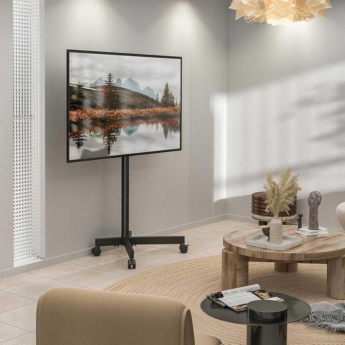 Stojak TV 23–55" mobilny, 40 kg, obrót kół, reg WYS 400x400 mm BRAKI