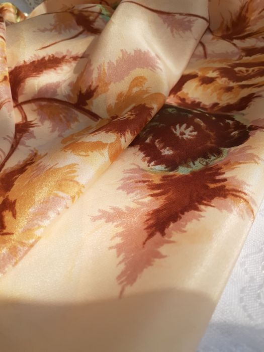 Crepe de luxe платок натуральный шелк бареж бежевый Япония винтаж