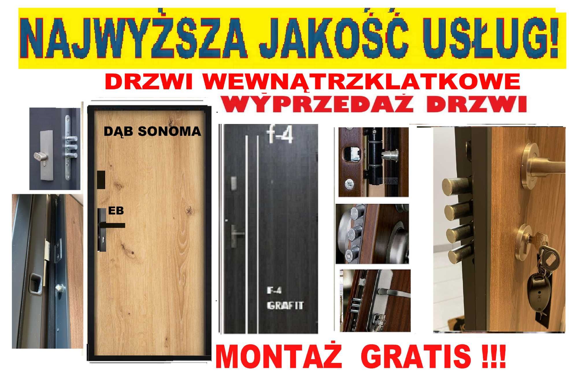 Drzwi wejściowe zewnętrzne z montażem , wzmocnione do mieszkania