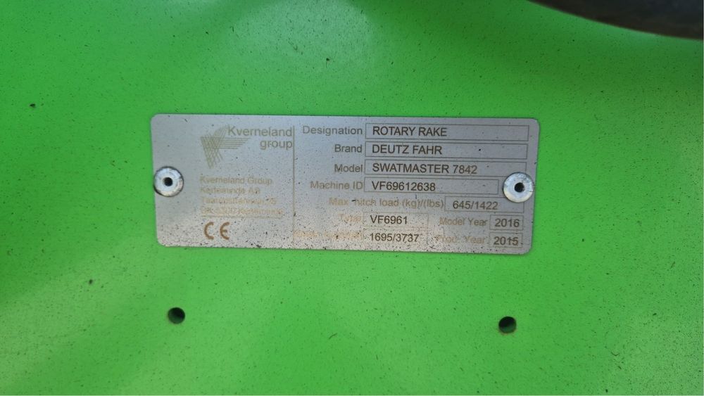 Zgrabiarka Deutz Fahr swatmaster  7842, kverneland,vicon 2016 rok