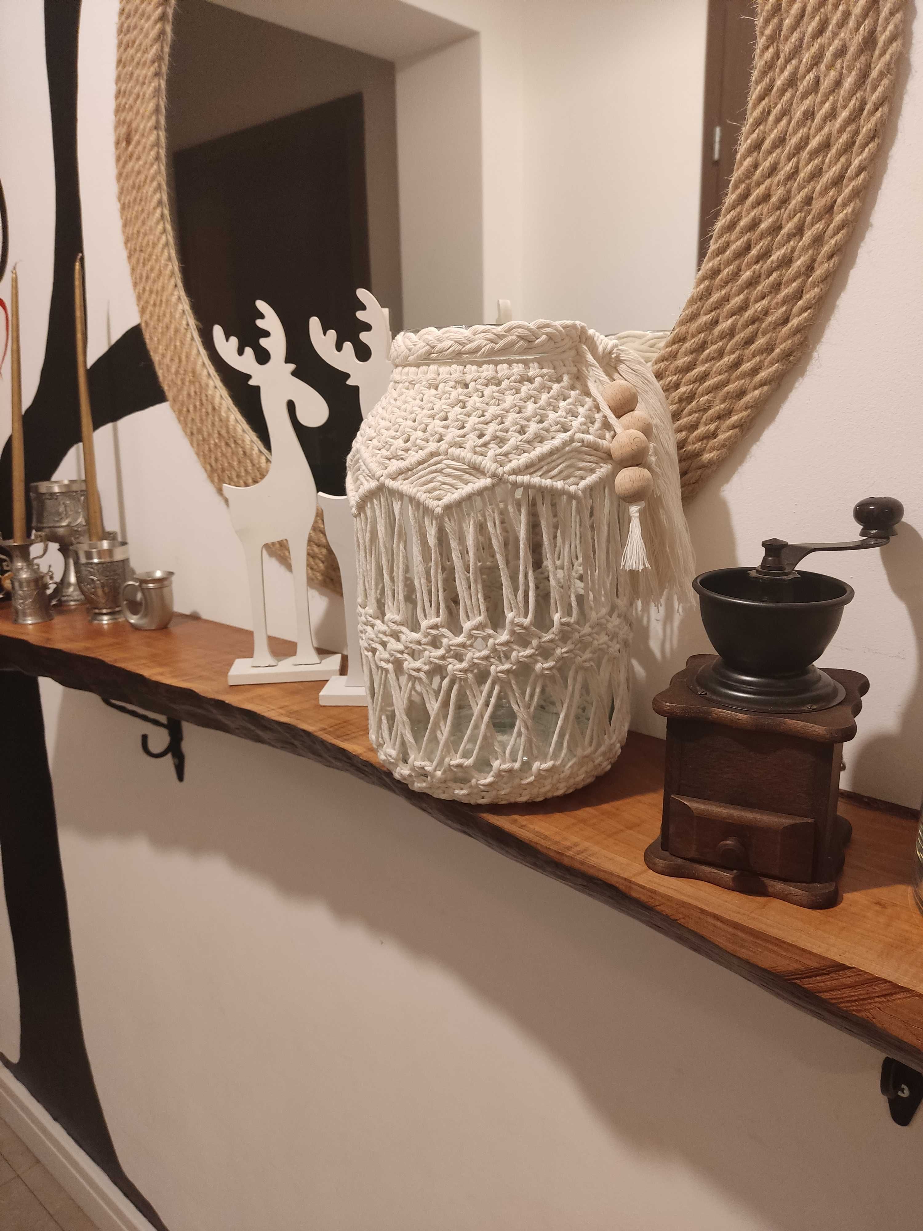 Duży makramowy lampion w stylu Boho - kolor naturalny