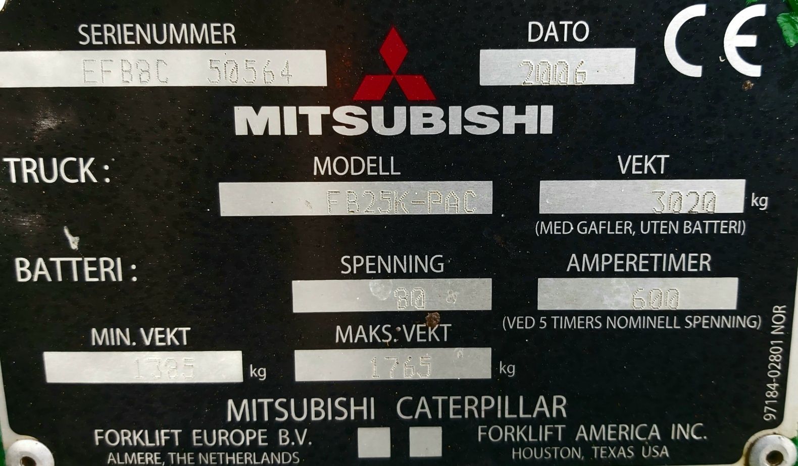 Mitsubishi FB25K wózek widłowy udźwig 2500 kg 2006 rok