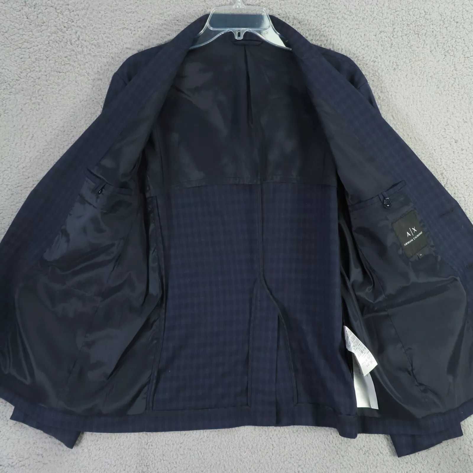 Armani Exchange AX Jacket Sport Coat Mens 42R Blue Check Two Button