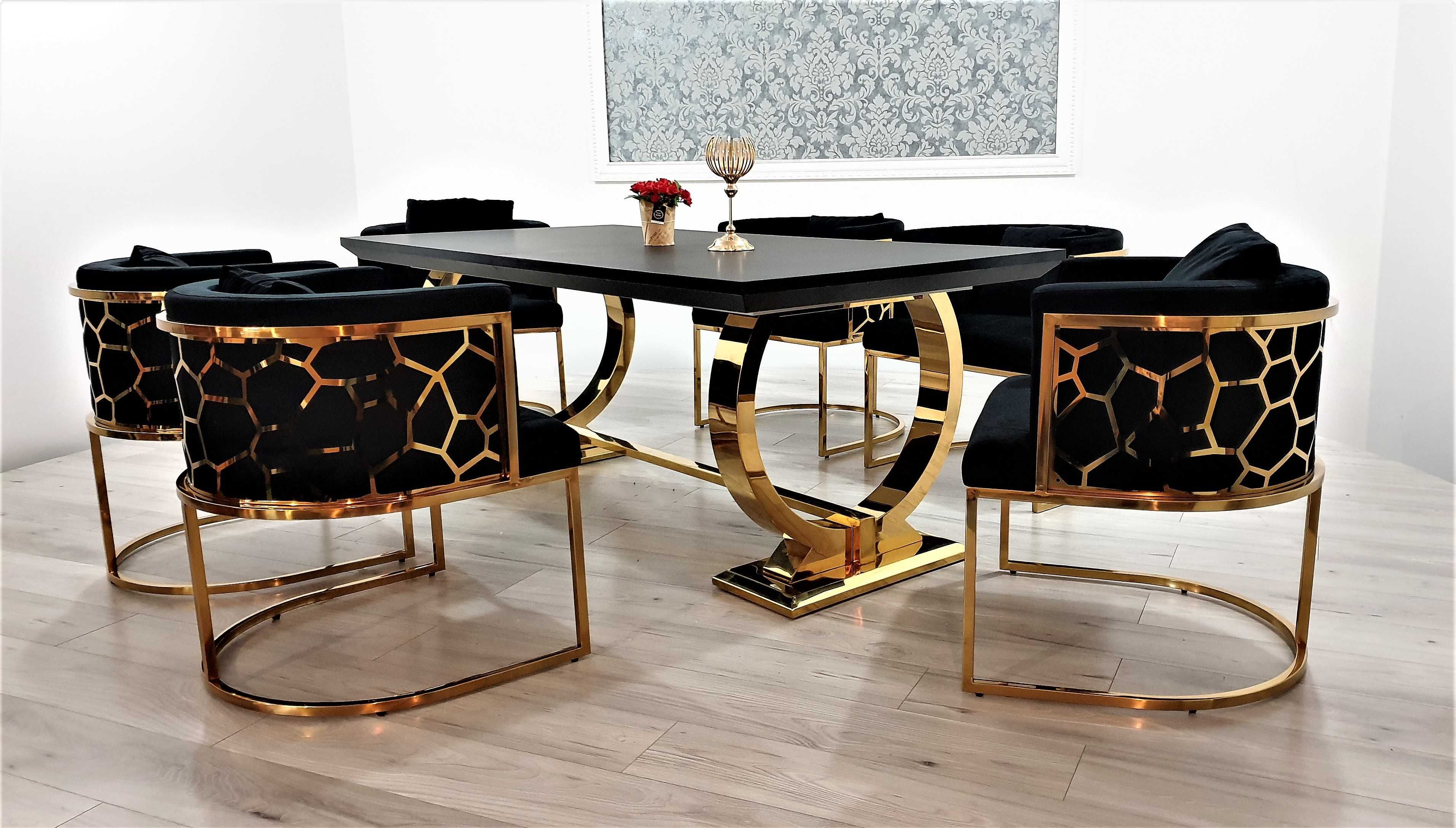 Jadalnia GALAXY Stół rozkładany 200/300 + 6 krzeseł GLAMOUR Gold