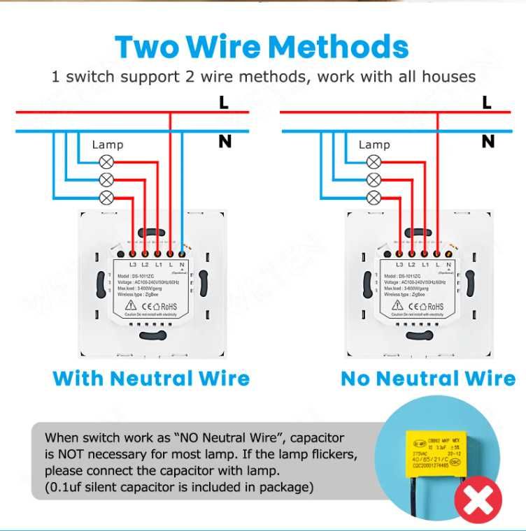 Zigbee Вимикач Tuya 1-2-3кнопки