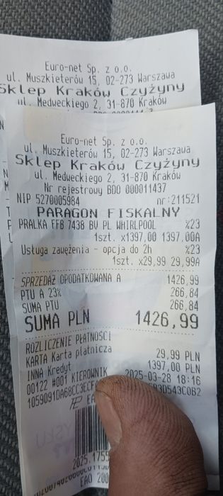 Pralka Whirlpool gwarancja Możliwość transportu