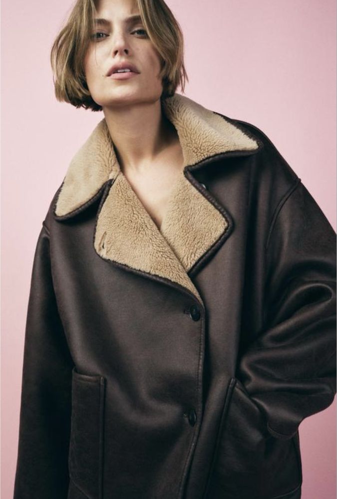 Коричнева дубленка zara, 3548/048, double faced jacket zara