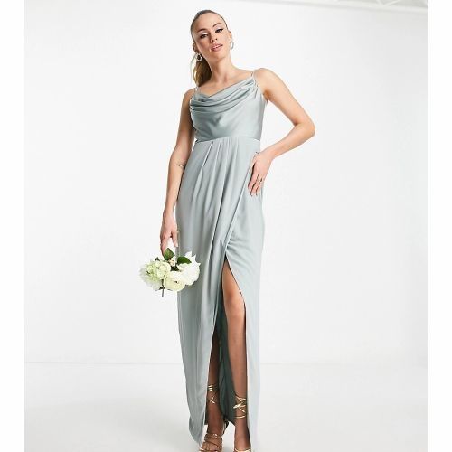 Tfnc Bridesmaid 40 L Zielona Sukienka Drapowana Sage Green Tall D1322