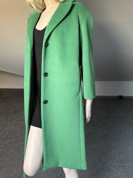 H&M zielony długi  płaszcz prosty krój oversize 38