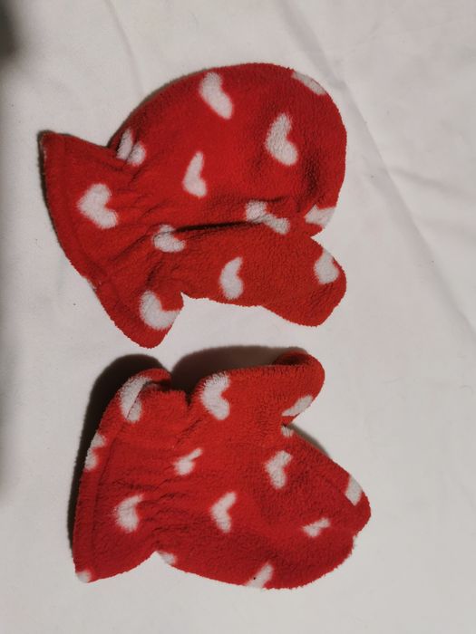 Rękawiczki Polarowe serduszka 1-2 lata 80-92Cm