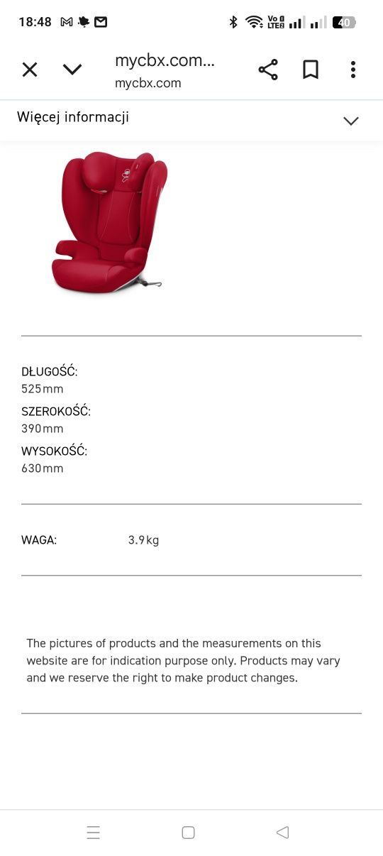 Fotelik samochodowy 15-36 kg Cybex Yari ISOFIX lub pasy