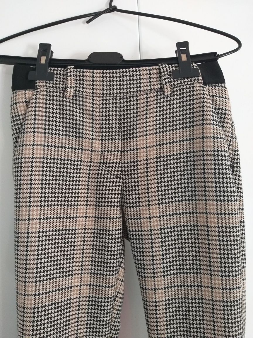 H&M r.36 spodnie beż cygaretki kratka pepitka