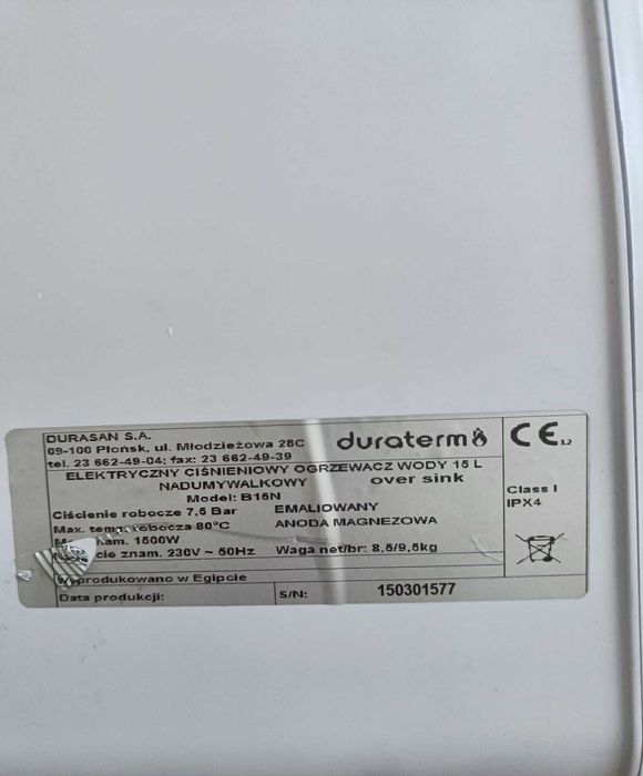 Elektryczny ogrzewacz wody 15l