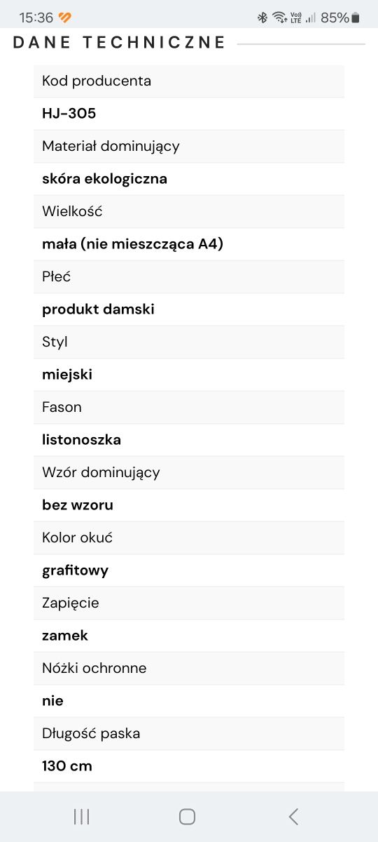 Gallatry torebka damska listonoszka chlebak z paskiem