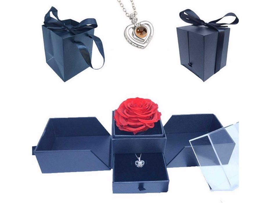 Подарунковий набір на Валентина справжня Троянда в шкатулці і кулон