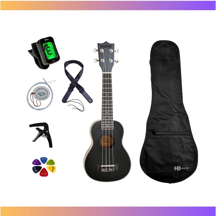 Ukulele sopranowe Segovia SE-10S czarne - Zestaw XXL, 2 lata gwarancji