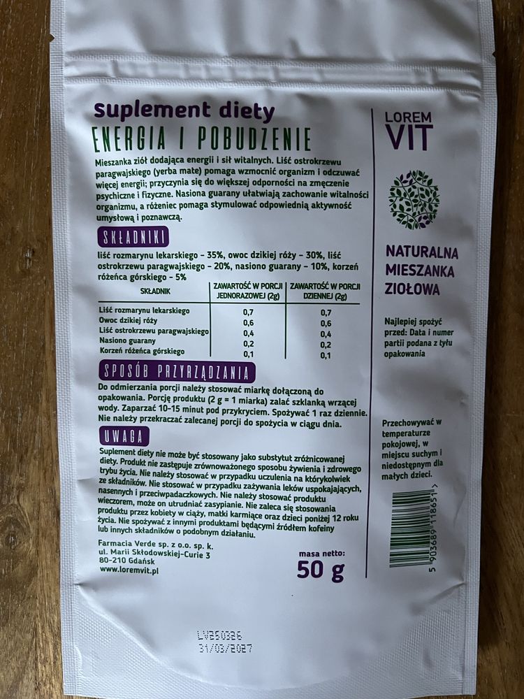 Suplement diety Energia i pobudzenie Lorem Vit