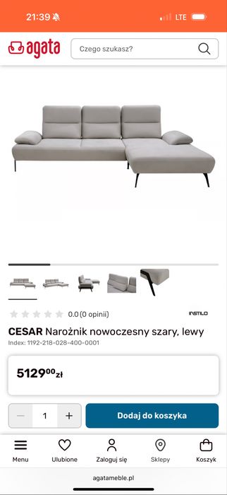 Narożnik Cesar nowoczesny loft duzy  szary 280cm