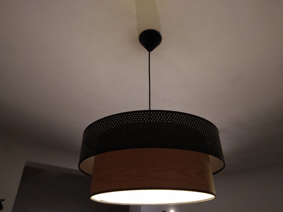VINTAGE-Lampa wisząca z bawełny perforowany & Drewno Ø48cm