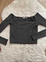 Bluzka dlugi rekaw paski crop top hiszpanka xs s