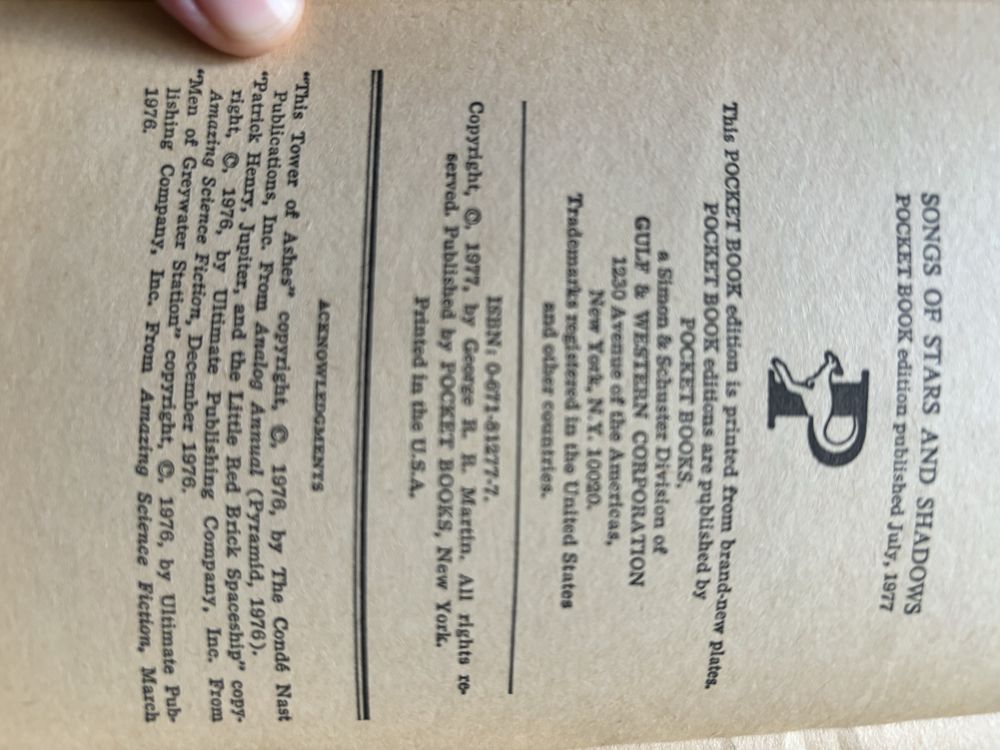 Książka Songs of Stars and Shadows George RR Martin 1977