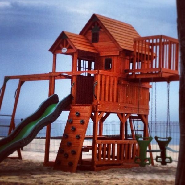 Plac Zabaw Ogrodowy Place Zabaw Drewniany huśtawka Domek Zjeżdżalnia