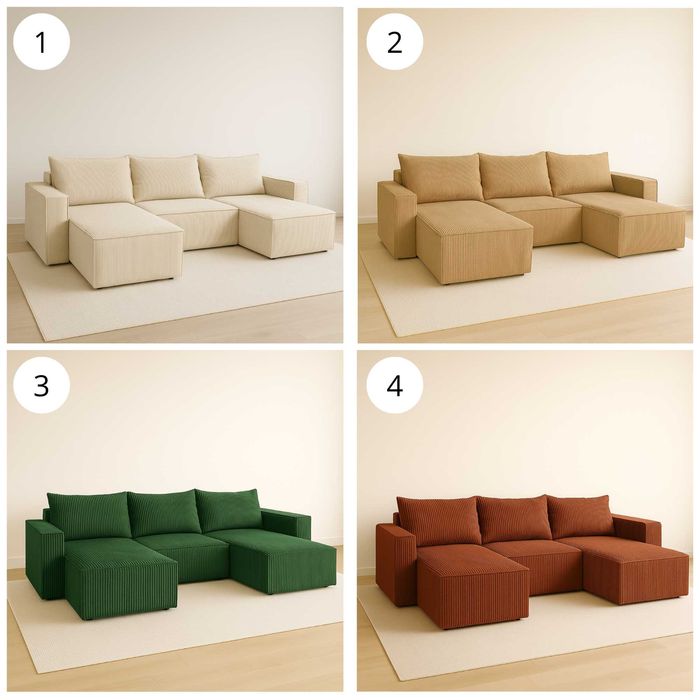 Elegancki narożnik z funkcją spania i pojemnikiem Luna U