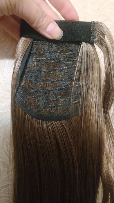 Хвіст темно-русий з рудинкою 55см /штучне пряме волосся/шиньйон