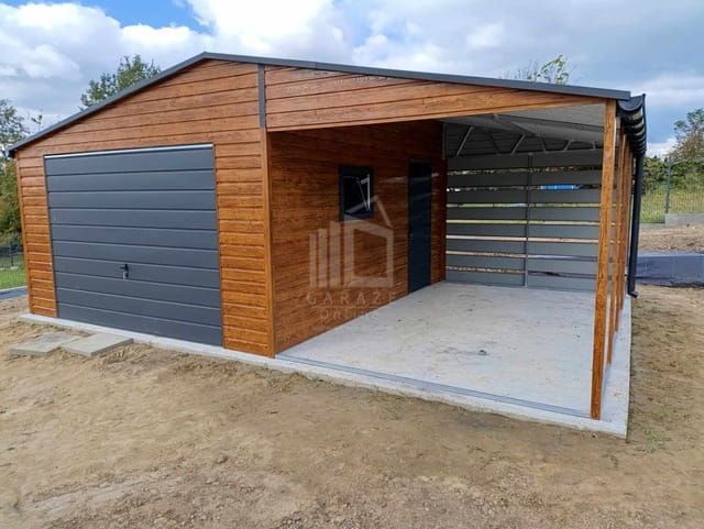 Garaż Blaszany 5X6M + Wiata 4M Brama Uchylna Drzwi 3X Okno Rynny Id758