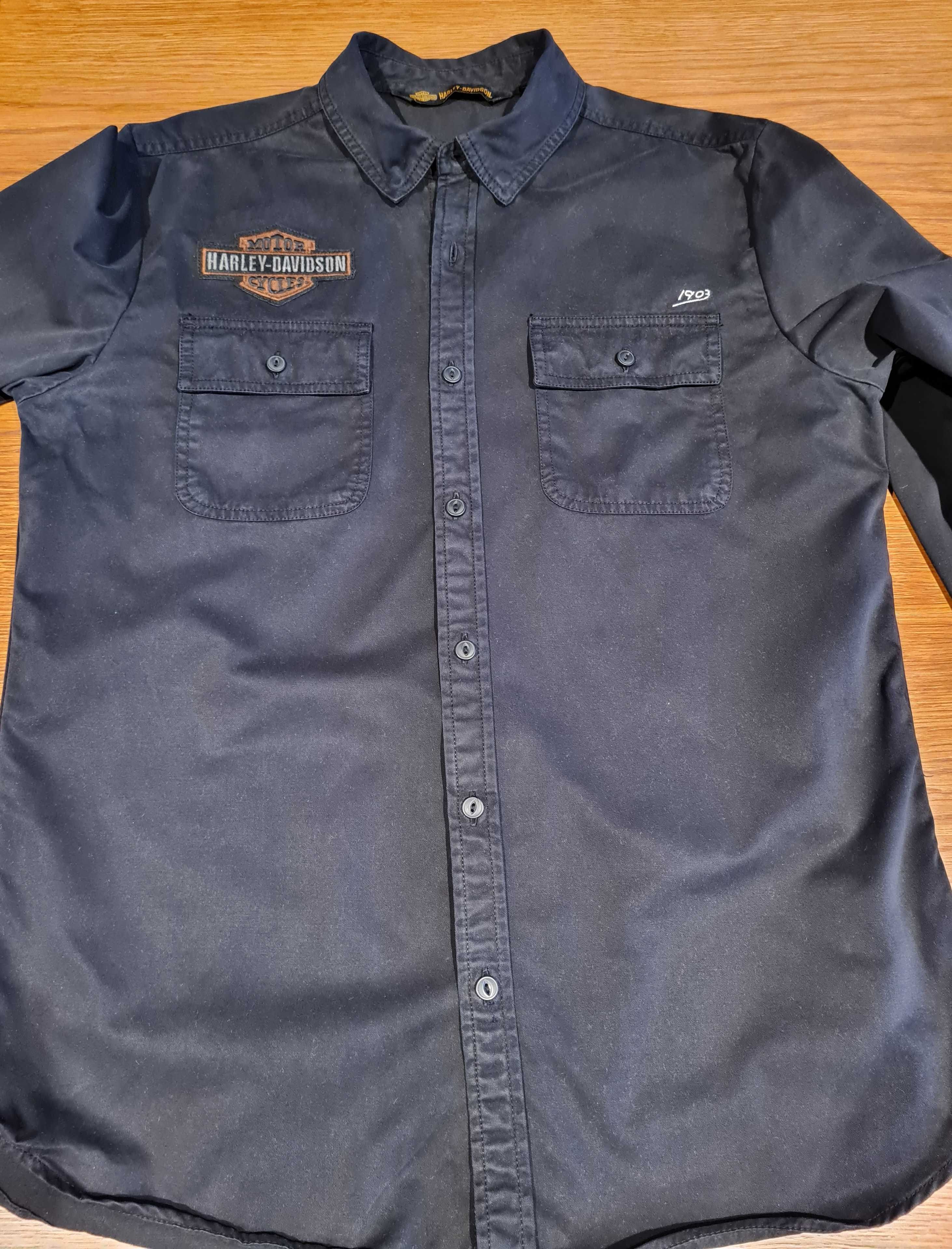 Męska czarna koszula Harley-Davidson z Logo Patch Shirt, r L, jak NOWA