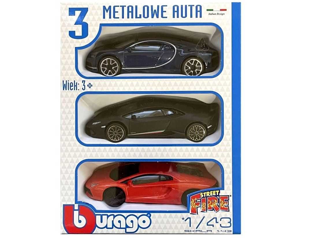 Metalowe Auta resoraki BBURAGO 3-pak 1:43 Licencja