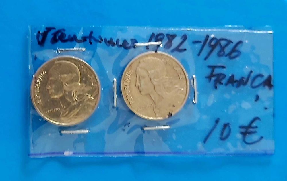 Lote 2 moedas de 5 Cêntimos de 1982 e 1986, França