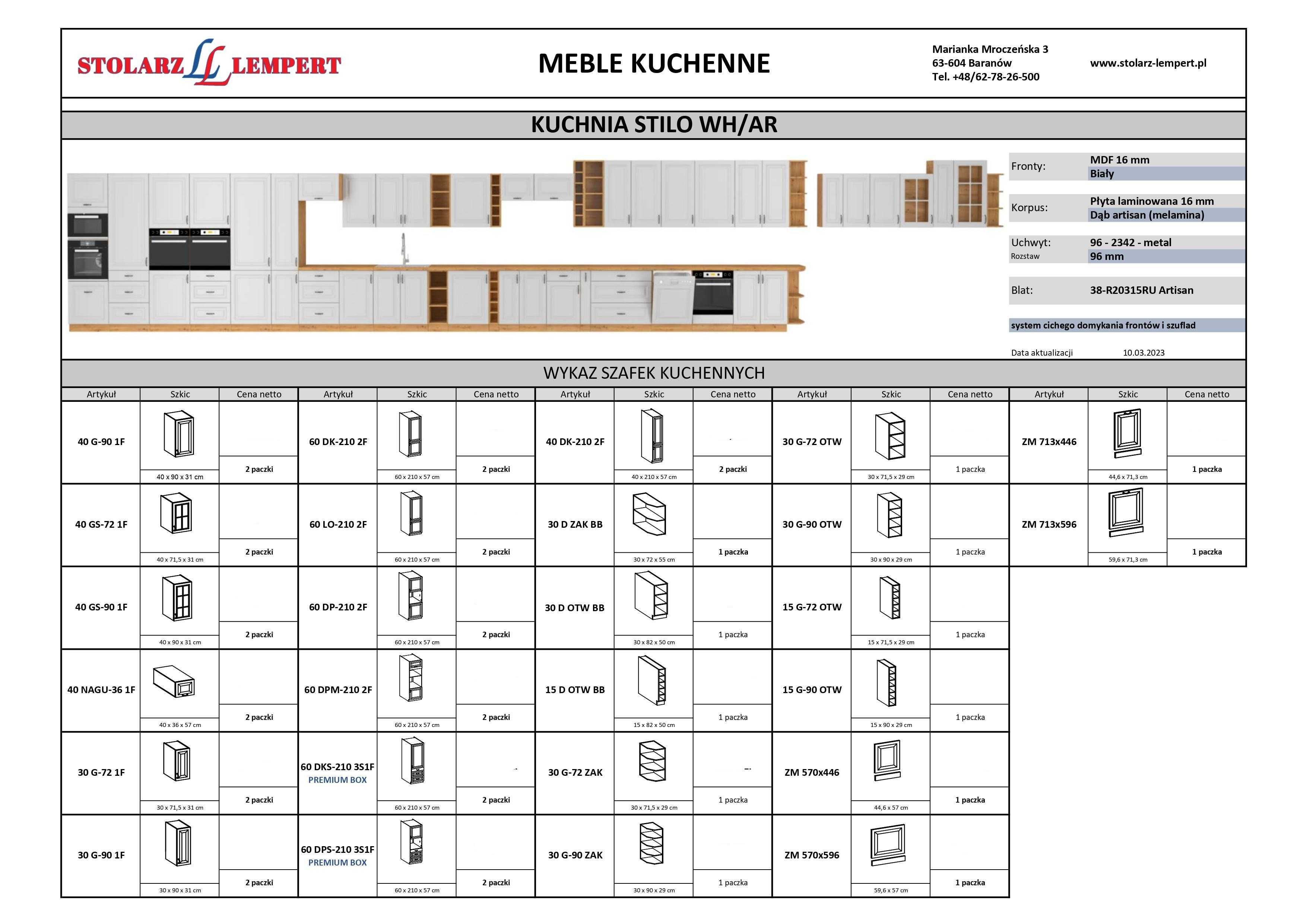 Meble Szafki Kuchenne Stilo Biały/Artisan Narożne Projekt Gratis