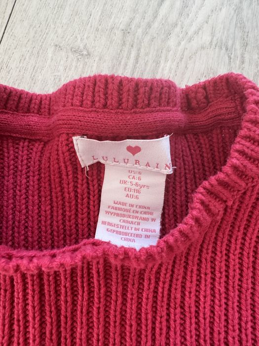 Sukienka czerwona swiateczna ciepla zimowa rozm 116 dzianina