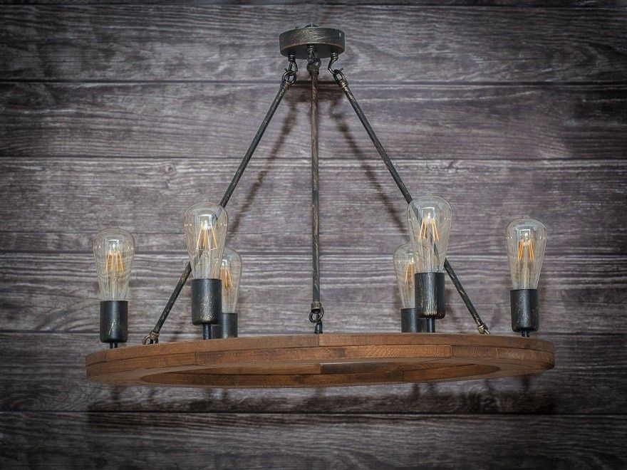 Żyrandol rustykalny 70 cm drewniany fazowany lampa koło