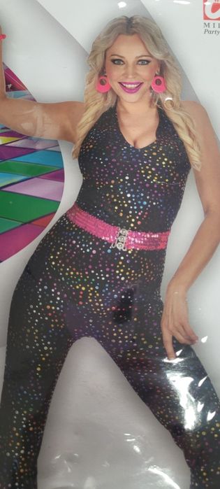 Strój Disco Kombinezon Kropki Błyszczące Przebranie Disco Lata 80 90 L