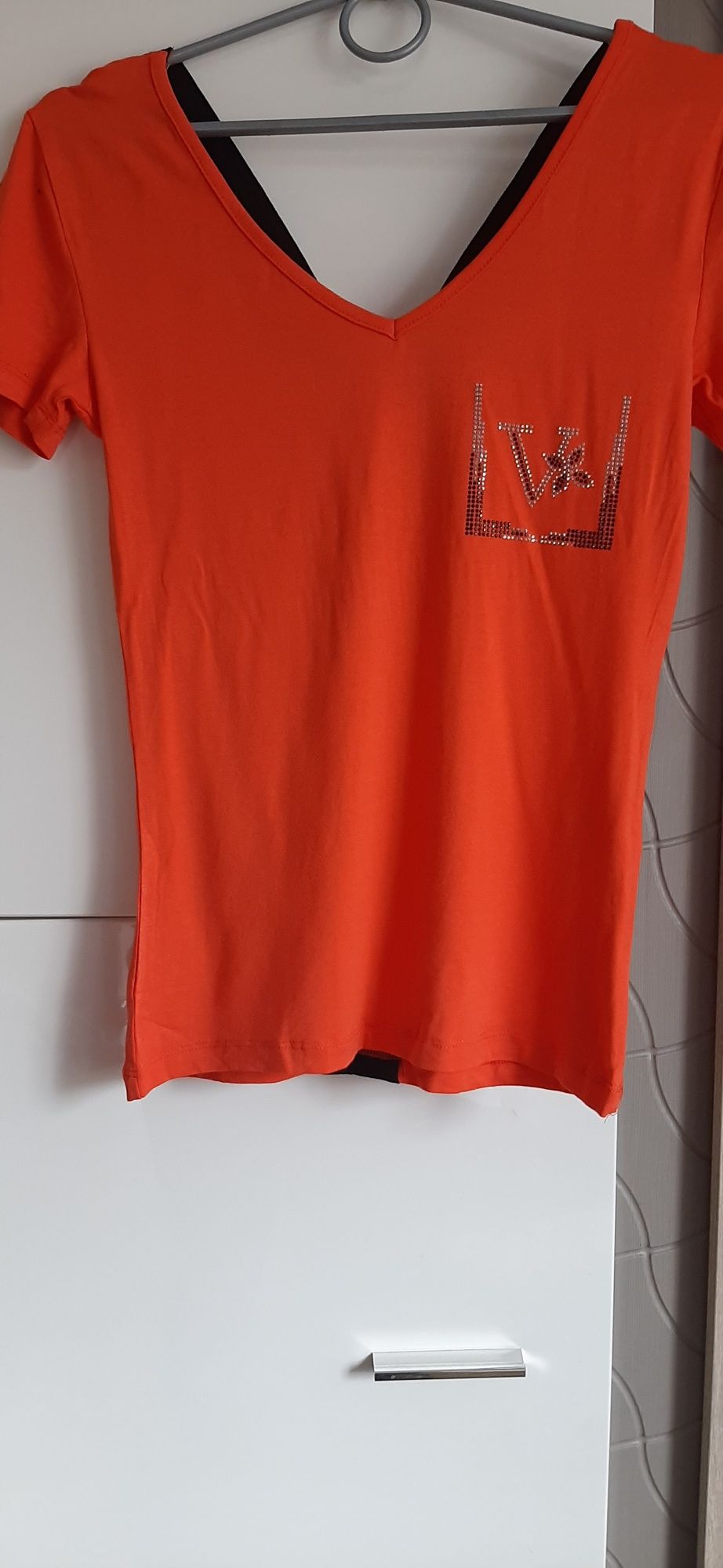 Przepiękna bluzka V pomarańcz do 110 biust