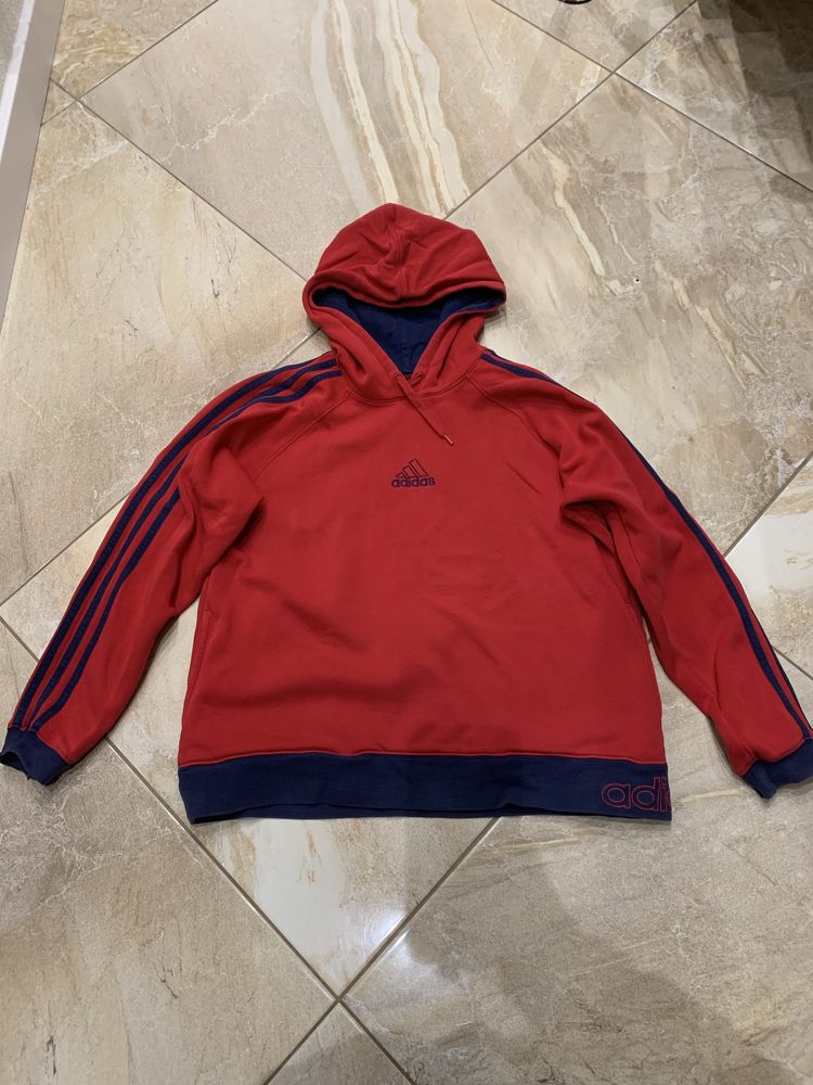 Czerwona bawełniana bluza z kapturem Adidas