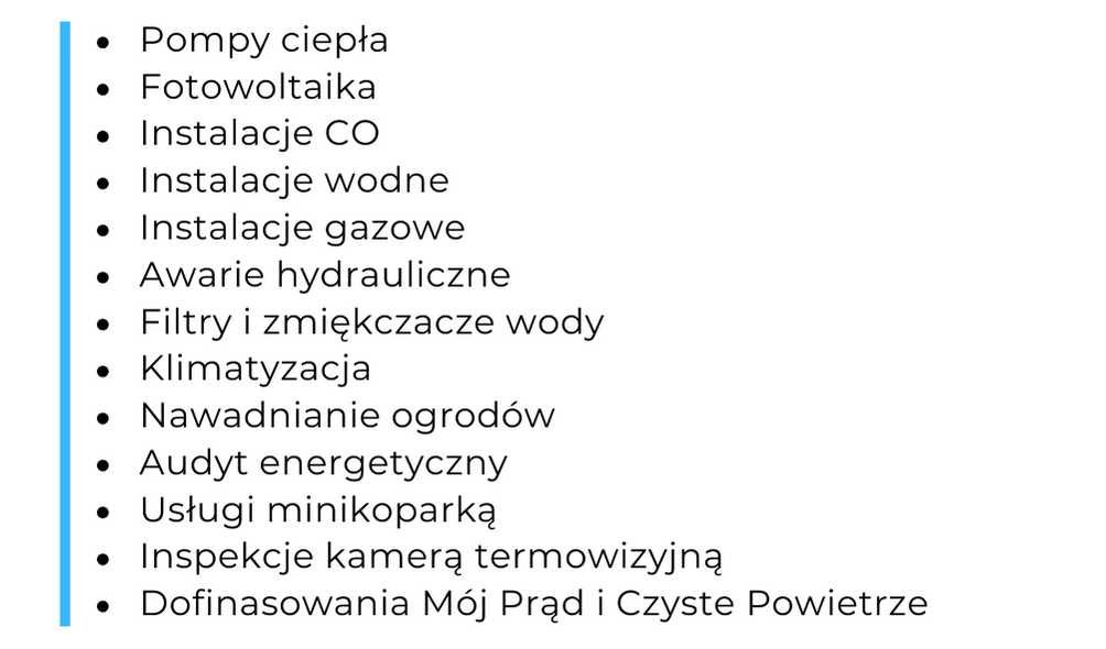 Pompy ciepła, Hydraulik, Fotowoltaika, Instalacje