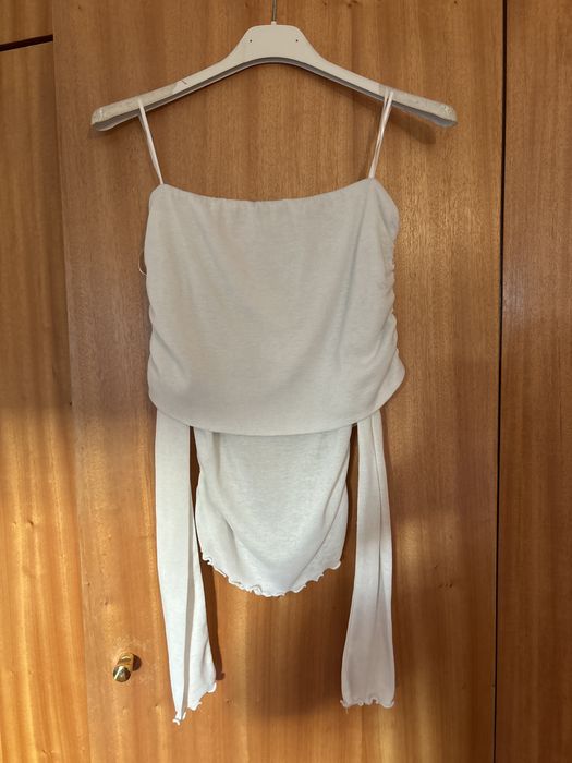 top branco manga comprida sem alça