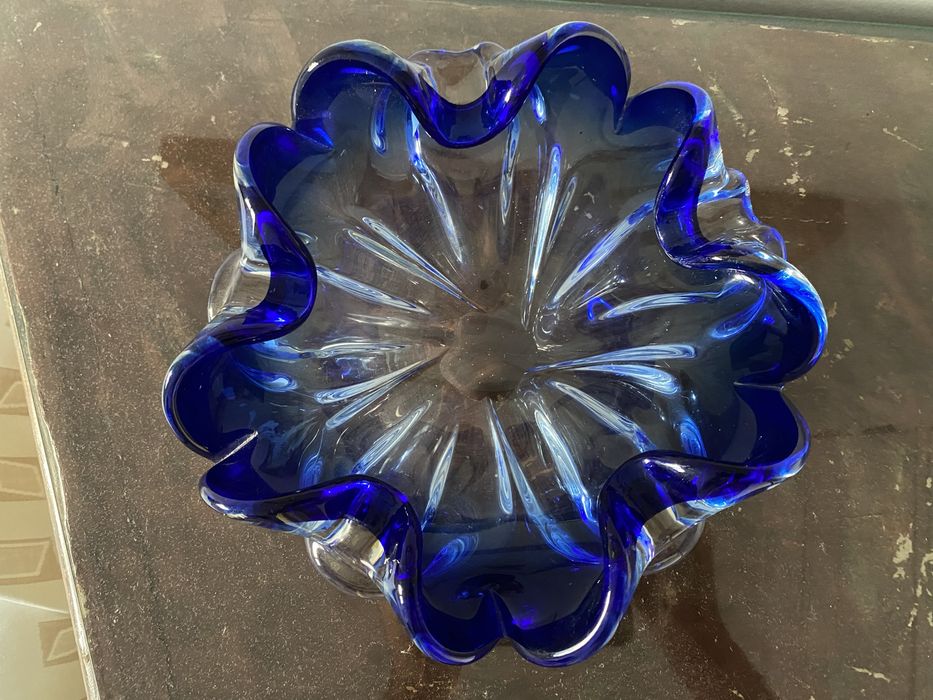 Saladeira / taça grande vidro soprado à mão antiga