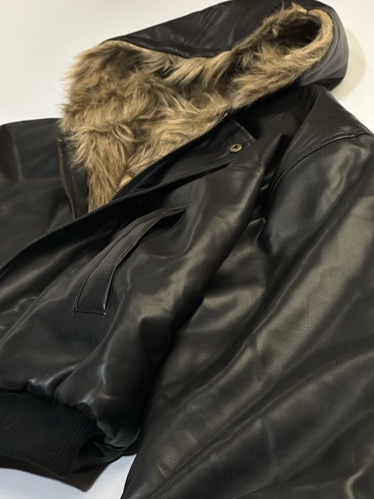 Бомбер двосторонній дутий чорний кожаний мех з мехом archive opium MA1