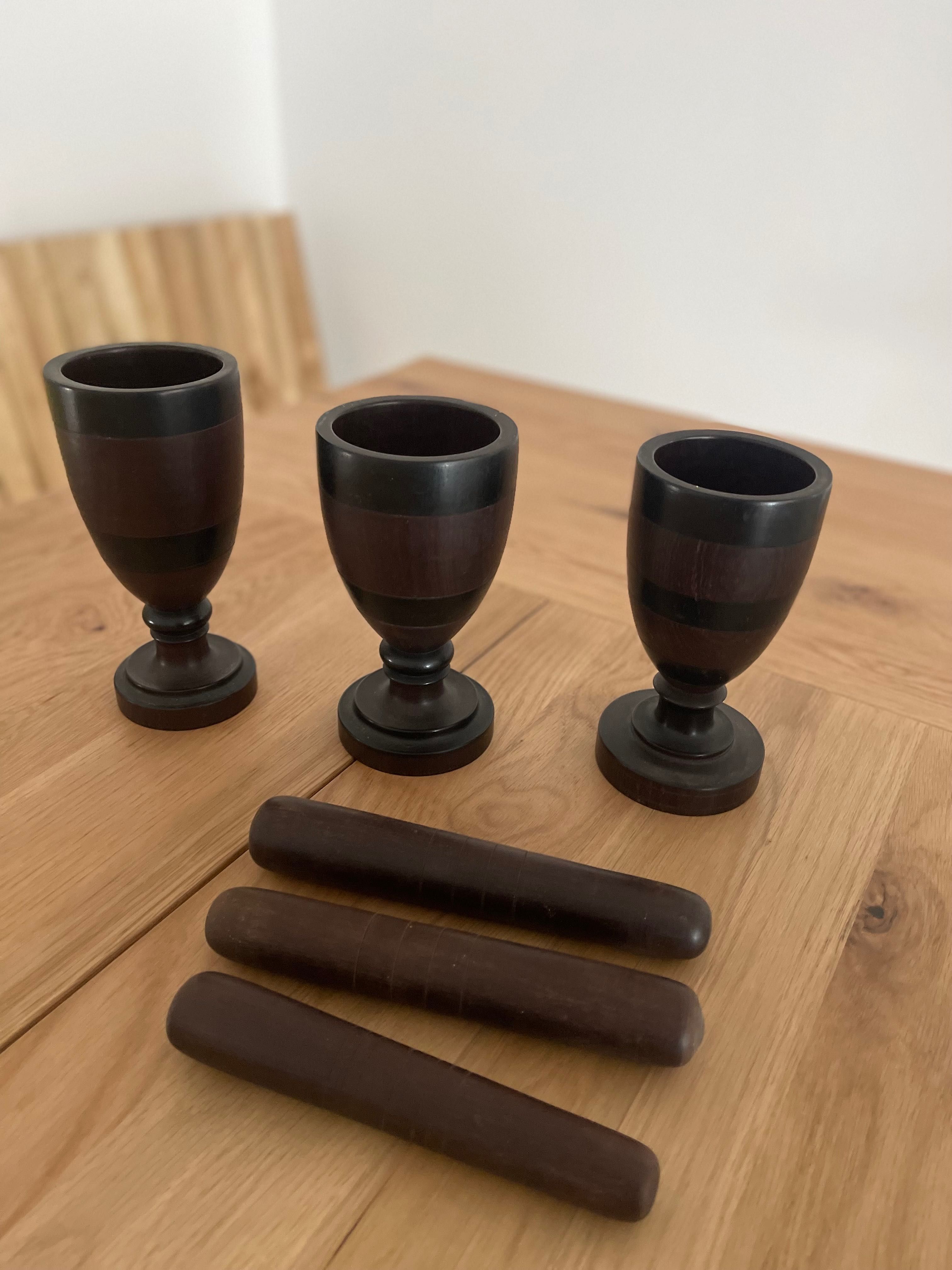 Conjunto de 3 Almofariz Pilão - madeira Pau Preto - Moçambique