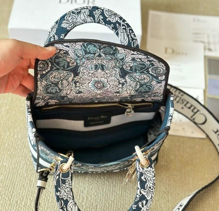 Сумка Lady Dior текстиль з вишивкою