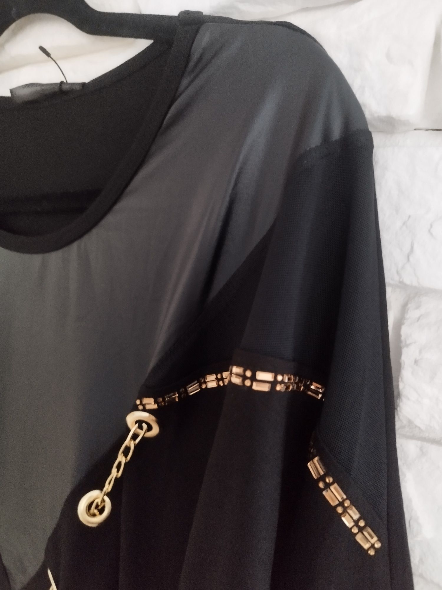 Over Chic Elite piękna tunika plus size xxxl eco skóra łańcuszki 48 50