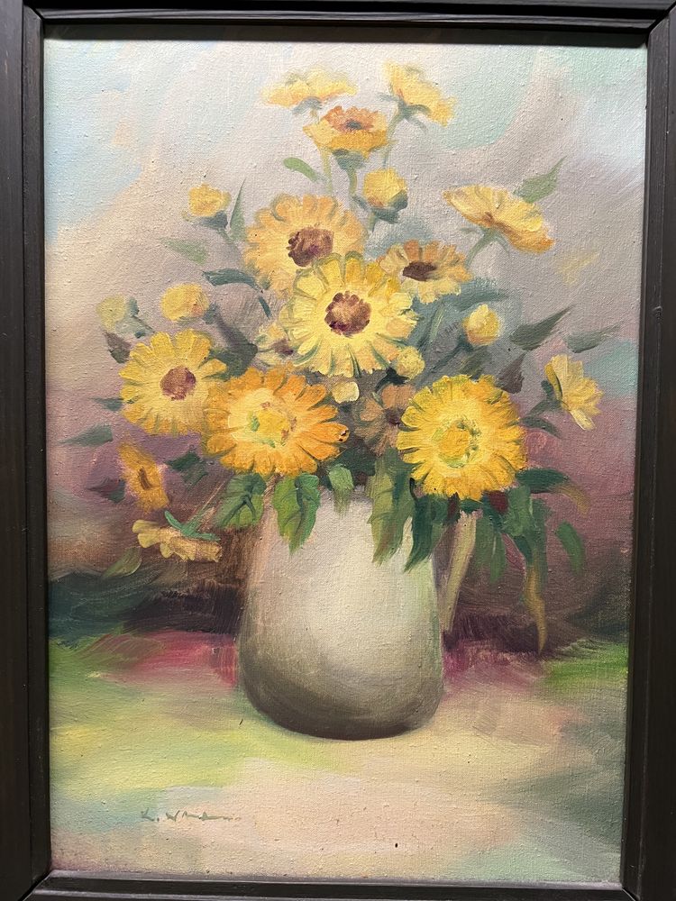 K. Warecka obraz olejny żółte kwiaty