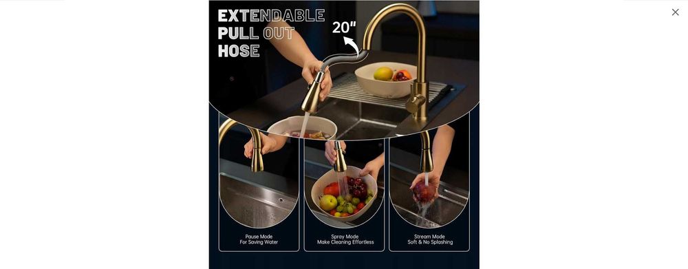 APPASO Złota bateria KRAN kuchenny, z wyciąganym rozpylaczem