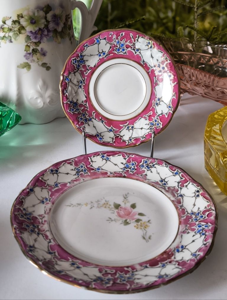 Trio składak Ćmielów Bogucice piękna stara porcelana ręcznie malowana