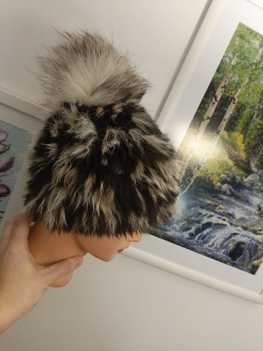 Czapka futro naturalne pompon