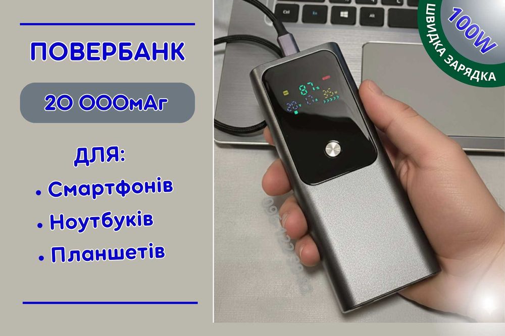 Повербанк для зарядки ноутбука dell, lenovo, asus, hp 20000 mAh 100w